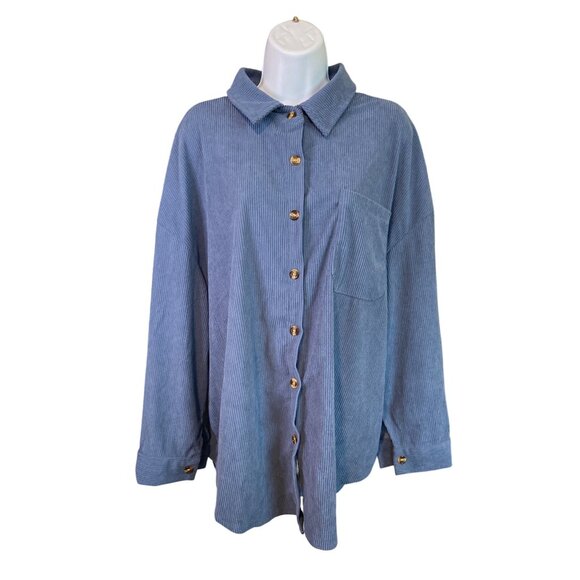 Womens Corduroy Button Up Shacket XXL Blue Oversized Casual Chic Minimilist - Picture 2 of 9